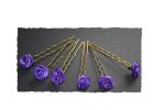 Haarschmuck - 6 goldfarbene Haarnadeln mit Rosen in der Farbe lila